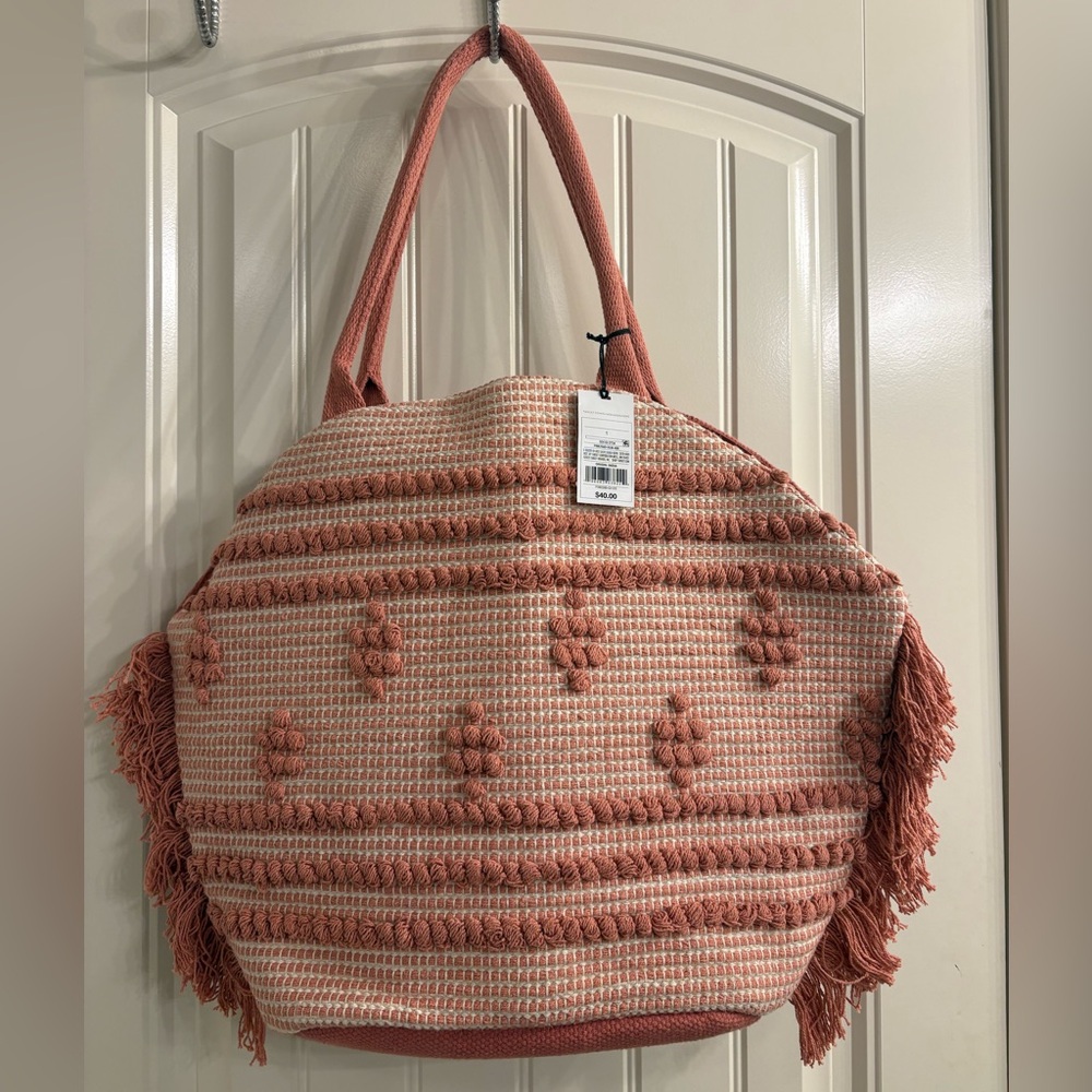 Woven Coral Tote Bag